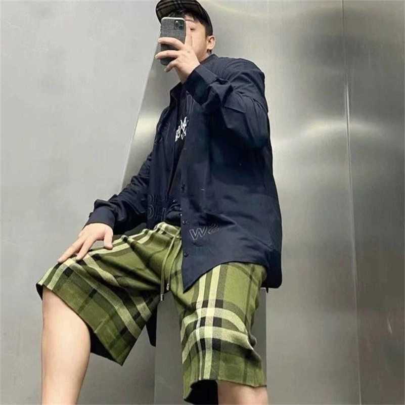 

burbrerys men' shorts 2022 summer autumn military green fashion men' plaid five part lovers same ins style student season versatile shorts RK7T