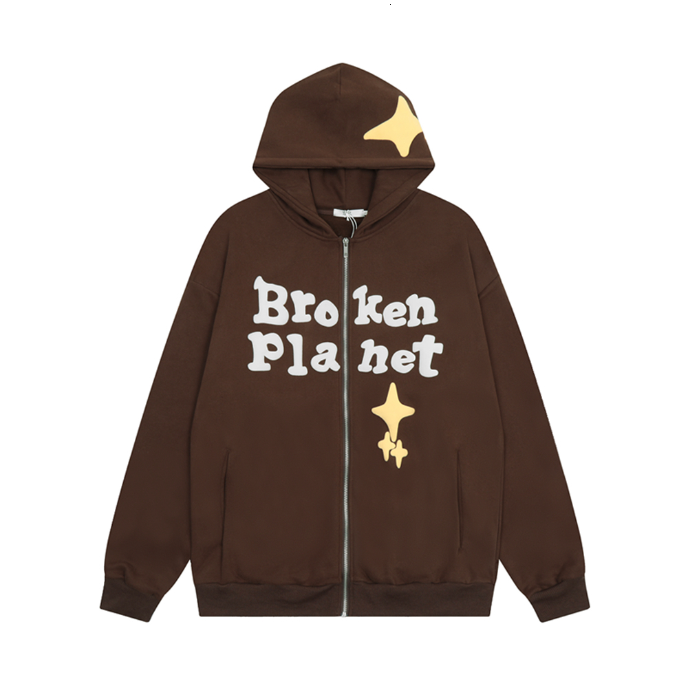 

Men's Hoodies Sweatshirts Broken Planet Letter Foam Print Zipper Hooded Fleece Hoodies for Men High Street Oversized Casual Unisex Cardigan Sweatshirts 230327, Pic color 1