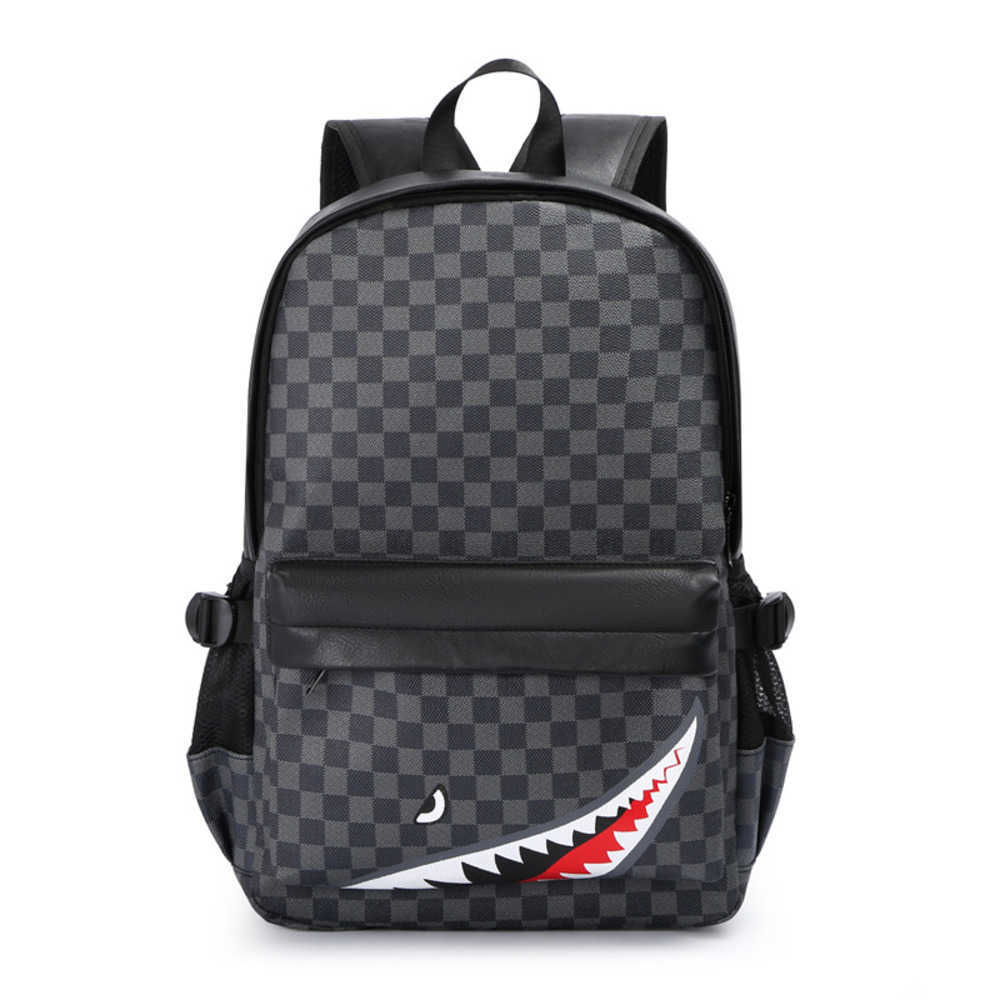

Men's PU Shark Mouth Backpack Ultralight Fashion Cool Travel Junior High School Student 230220, Black one