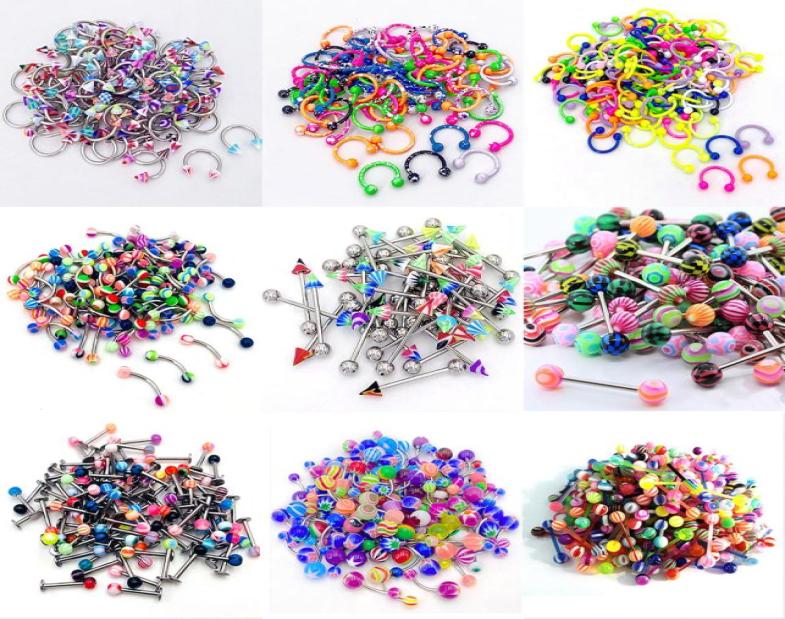 

10PCSSet Color Mixing Fashion Body Piercing Jewelry Acrylic Stainless Steel Eyebrow Bar Lip Nose Barbell Ring Navel Earring Gift7078239