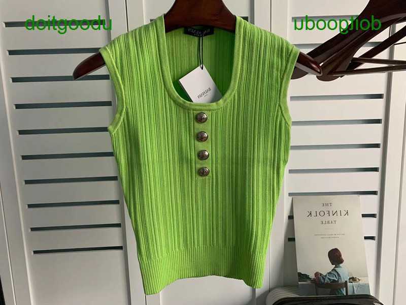 

Ballmmains Spring and Autumn New U-neck Knitted Metal Button Solid Sleeveless Tank Top T-shirt Women's t Shirt O5kg, Golden