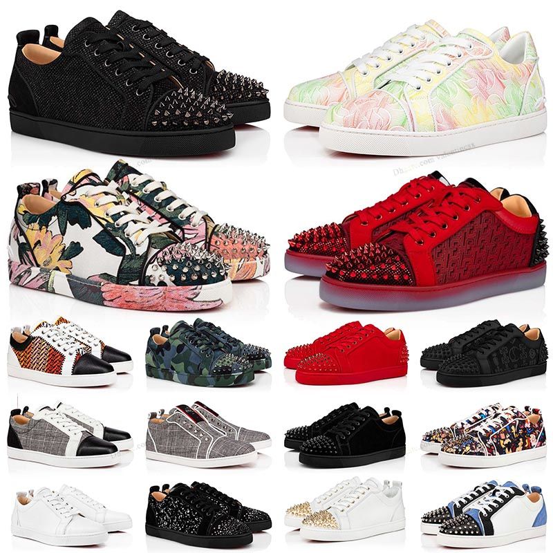 

Designer Red Bottom Shoes Rivets Loafers Low Studed Suede bottoms Shoe Black Red White leather Mens Womens luxury Chaussures louboutin Sneakers Spike Trainers us13, (29)