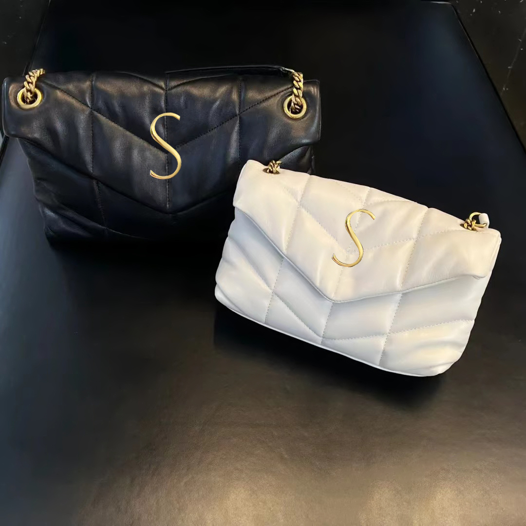 

7A quality cross body bag Metal chain loulou puffer Designer Man yslity purse sheep leather satchel envelope clutch shoulder bags women Luxury tote beach handbag gym, Black silver