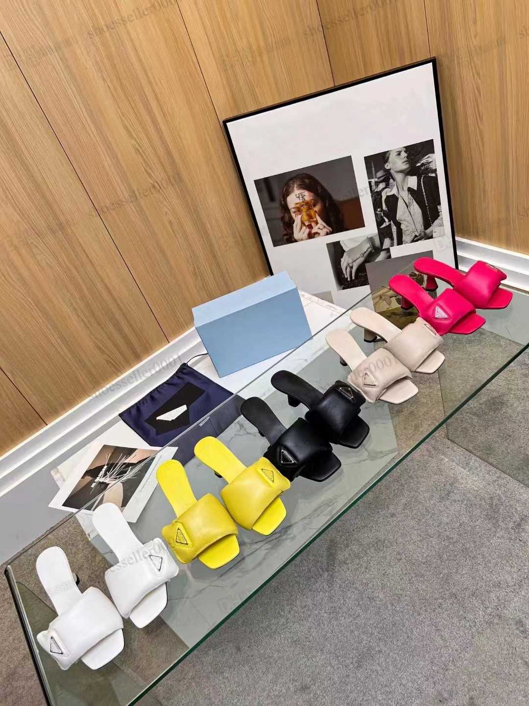 

2023 Classic medium thick heel womens slippers sandals triangle buckle decoration luxury designer soft sheepskin mule street style factory shoes slipp G7xV#