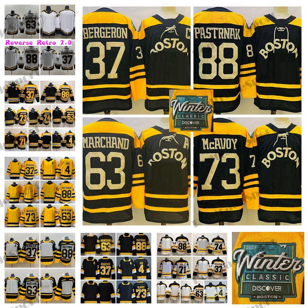 

CUSTOM 2023 Winter Classic 37 Patrice Bergeron Hockey Jerseys 88 David Pastrnak 63 Brad Marchand 73 Charlie McAvoy Rask Jake DeBrusk 4 Bobby, Home black