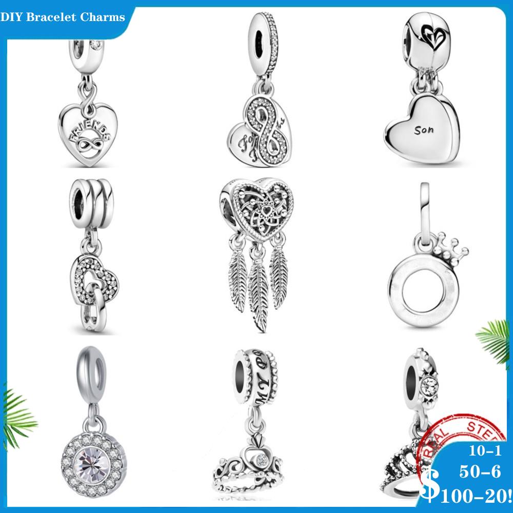 

925 siver beads charms for pandora charm bracelets designer for women mother and son heart dangle