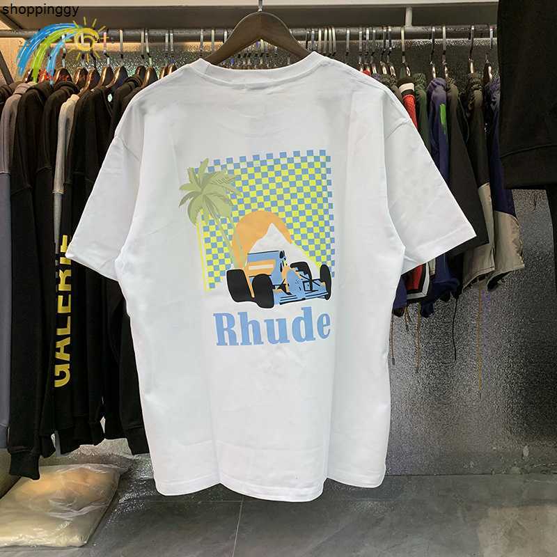 

T-shirts Rhude Moonlight Tropics t Shirt Oversized Coconut Racing Print Top Apricot Black White with Tag, 22