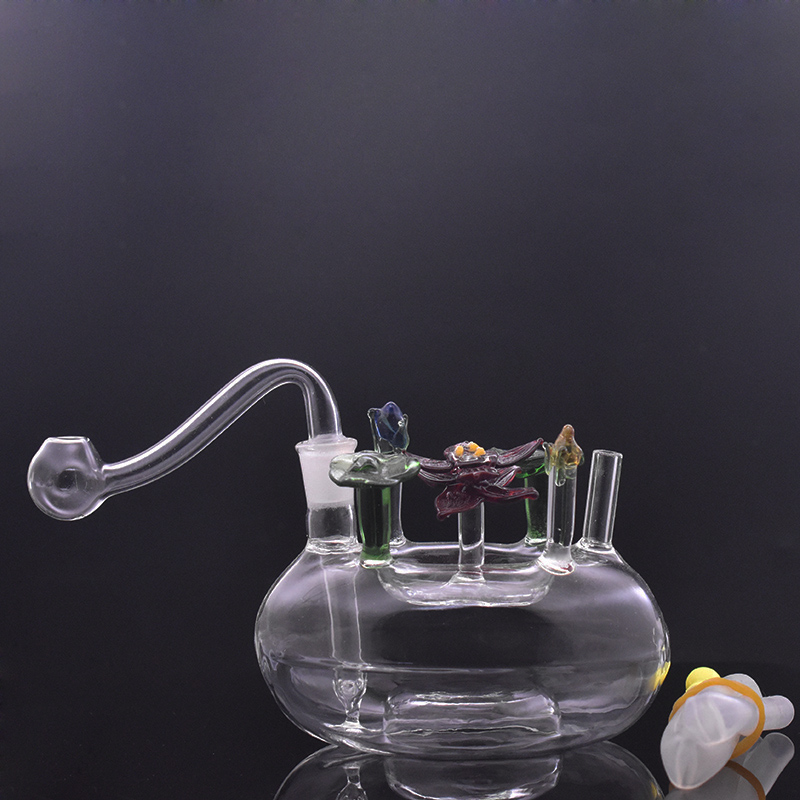 

Red Rose Glass Bong Hookah Smoking Water Pipe Factory Direct Recycler Bubbler Dab Rig Bong with Glass Oil Burner Pipe and Silicone Hose