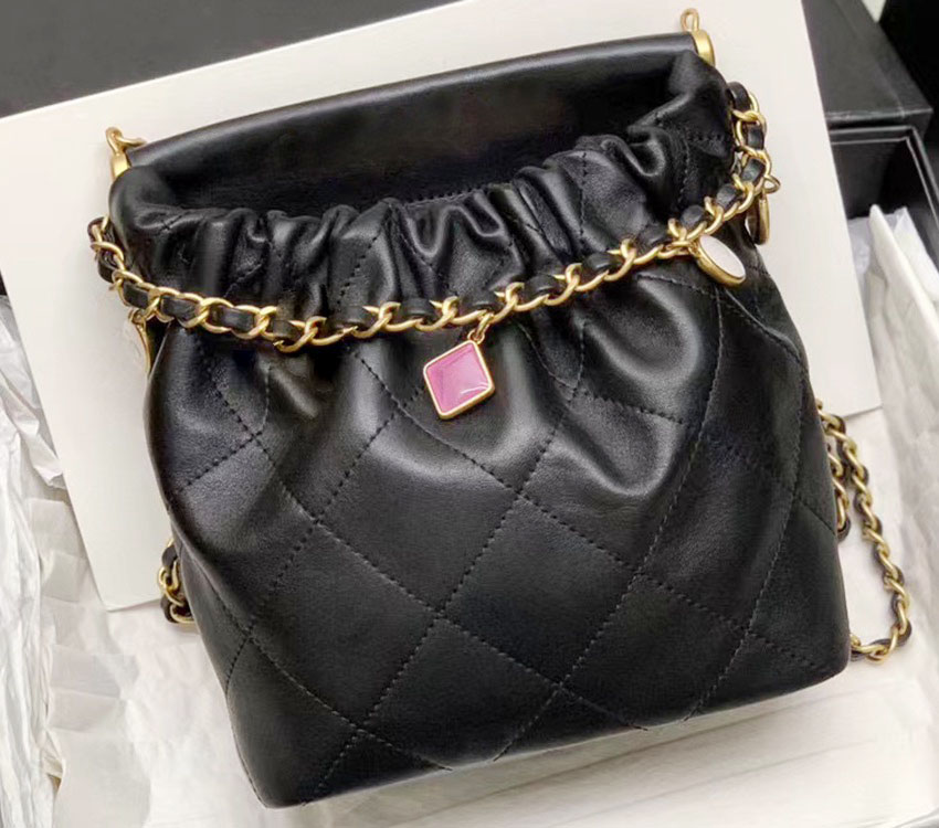 

Designer bag 2023 p new fund mini gem hand carry chain bag shoulder inclined shoulder bag fashion leather handbag, Black