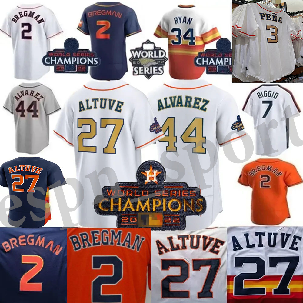 

2023 Custom S-3XL Alvarez Jersey 44 Alvarez 7 Biggio 27 Jose Altuve 34 Nolan Ryan George Springer Michael Brantley Yuli Gurriel 2 Alex Bregman WS Gold Baseball jerseys, Colour 07