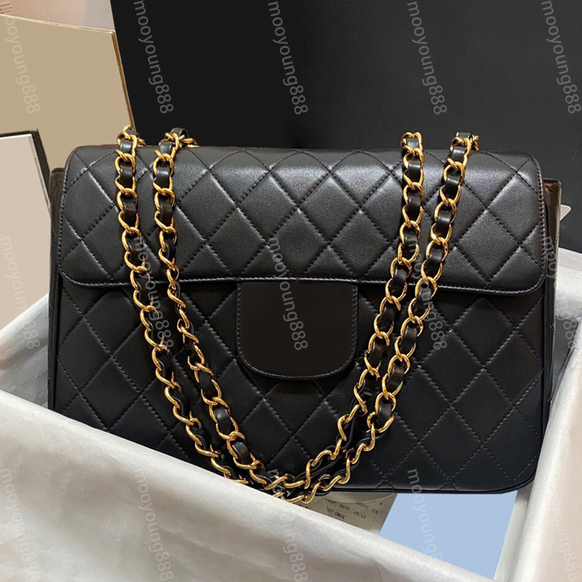 

10A Mirror Quality Designer Classic Single Flap Bag 30cm Vintage Maxi Black Quilted Purse Womens Real Leather Sheepskin Handbag Crossbody Shoulder Chain Bags, Carton