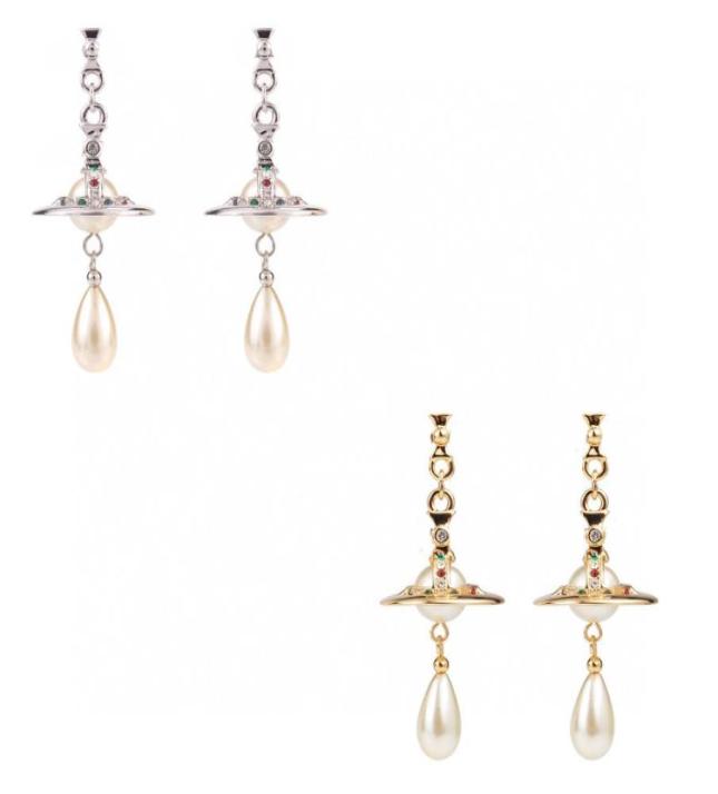 

Charm stud vivi west earrings designer The highest version West Pacific Rear stereo Saturn Pearl earrings premium sense wedding lu3232069