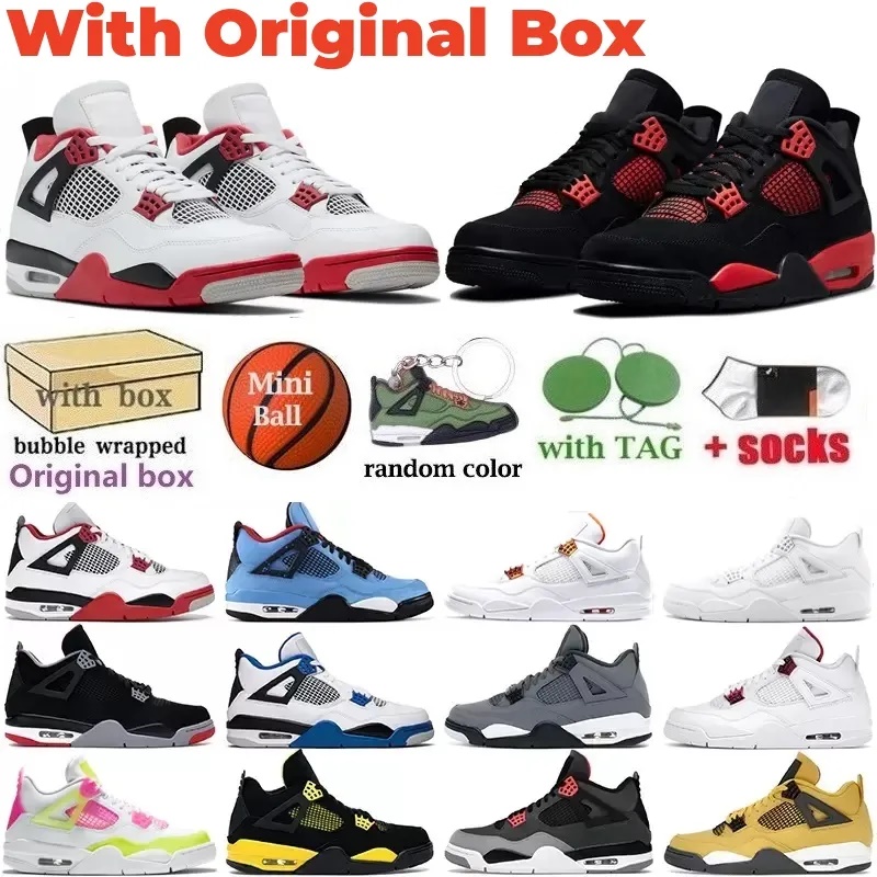 

4s Basketball Shoes Men Women Infrared 4 Military Black Sail University Blue Black Cat Fire Red Thunder Royalty Neon Pine Green Mens Outdoor Trainer With Box, 29