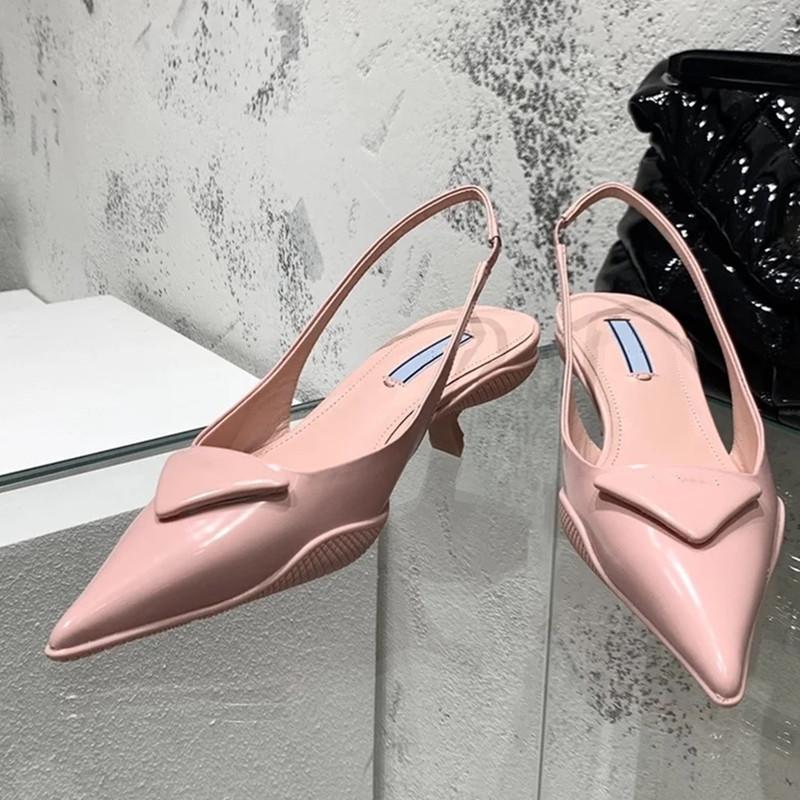 

2023 Fashion Sandals Brush leather slingback pumps High Heels Summer Casual women's lady shoes, White