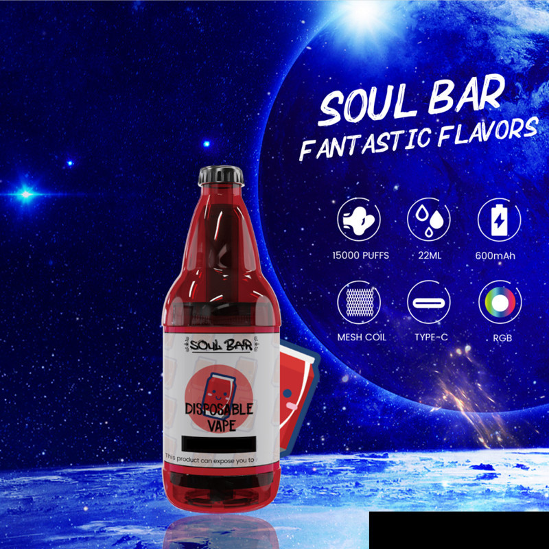 

SOUL BAR 15000 Puffs Disposable Vape Pen Electronic Cigarettes 22ml Cartridges 15 Colors Mesh Coil Rechargeable 15000Puffs Disposables Vapor