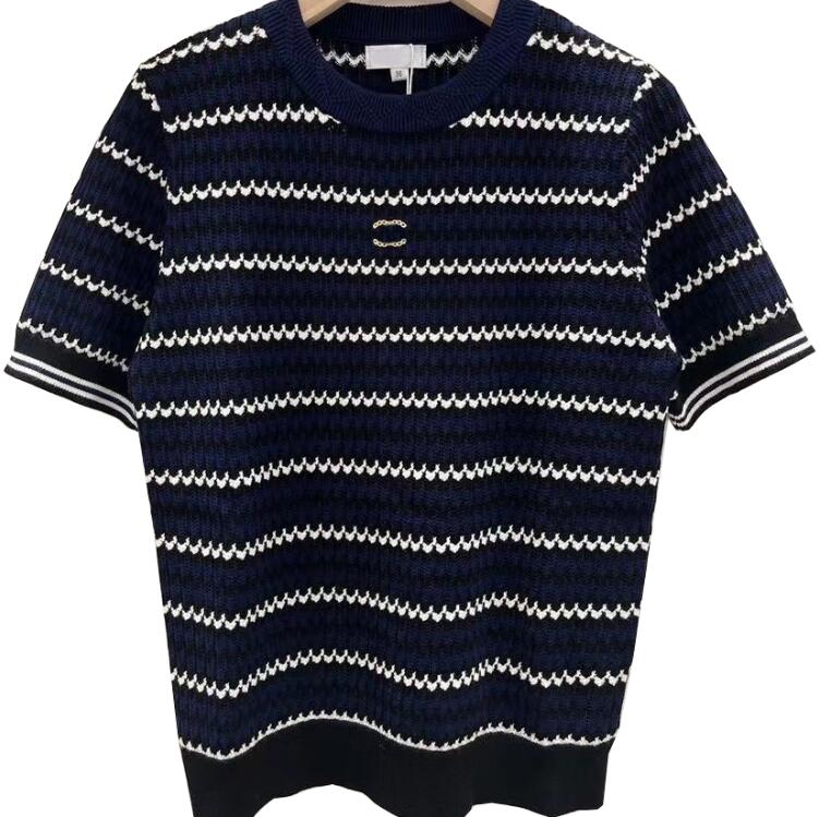 

Summer new fashion women's T-shirt designer high-end luxury knits elastic hollowed out C letter decal, 22