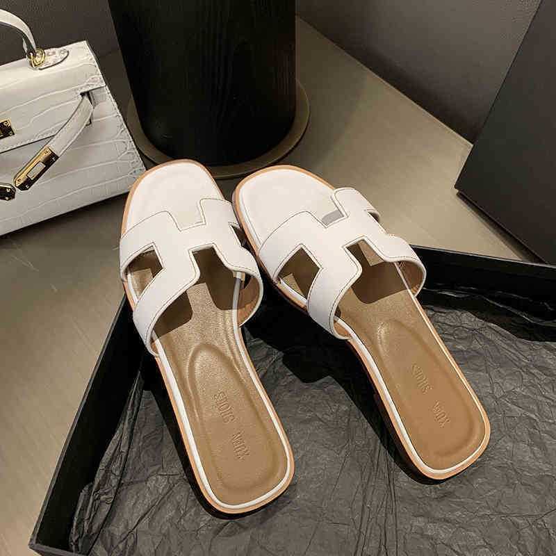

Herms Paris h Slipper Oran Sandals Slippers Leather Women Wear 2022 New Summer Fashion Seaside Flat Bottomed Beach Correct Logo