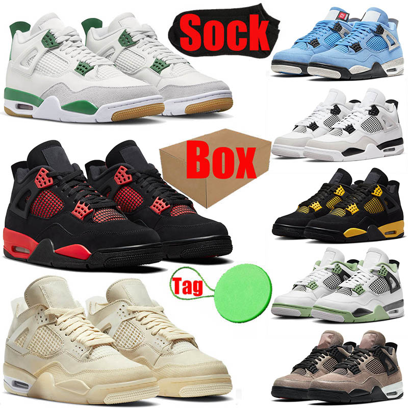 

With Box 4 Retro Basketball Shoes Jordans4 SB x Pine Green Jorde 4s IV Red Thunder Sail Jumpman Seafoam Military Black Men Women J4 Trainers Sneakers 36-47, B58