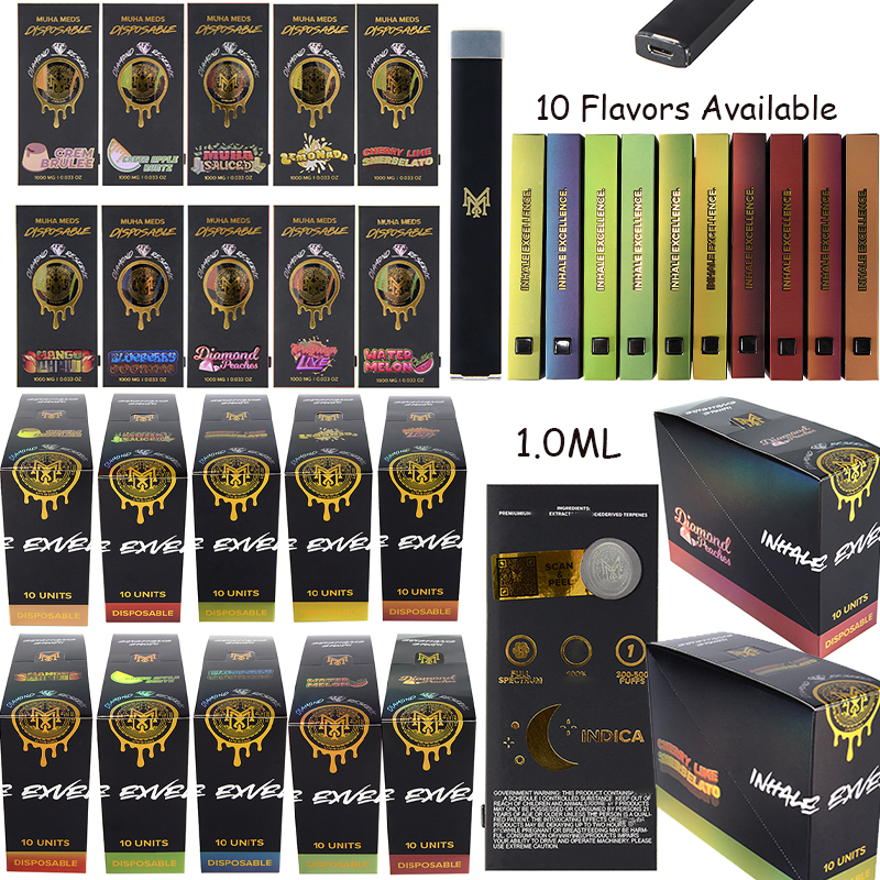 

Muha Meds E Cigarettes Disposable Vape Pens With 280mAh Battery Device Pods Empty 10 Flavors Rechargeable With Hard Box Child Lock Package Micro USB
