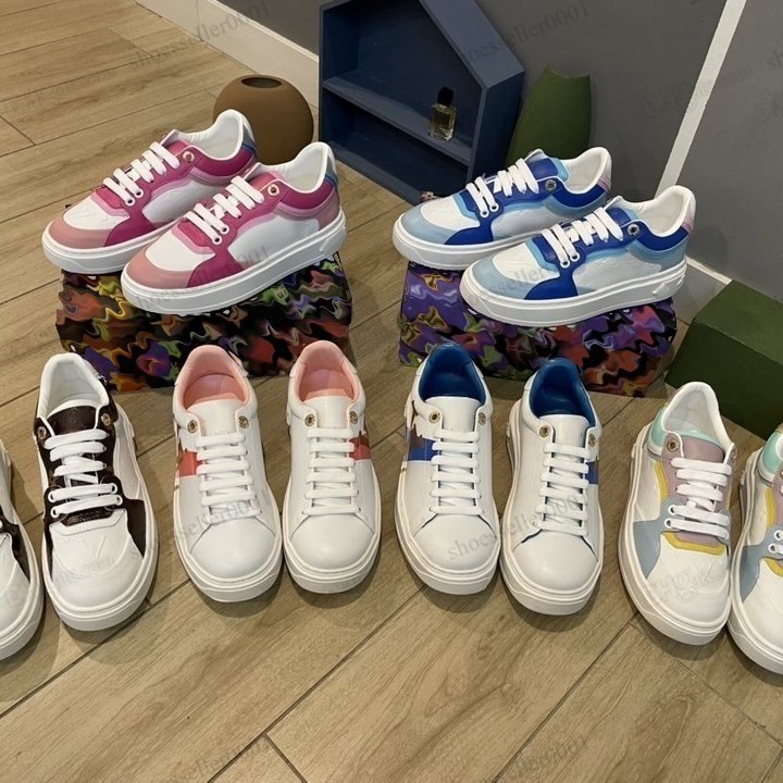 

2023 Time Out Sneakers Embossed Leather Casual Shoes Green White Pink Fashion Luxury Women Sneaker Platform Trainers Chaussures Rubber Outsole Sport Size 35-41