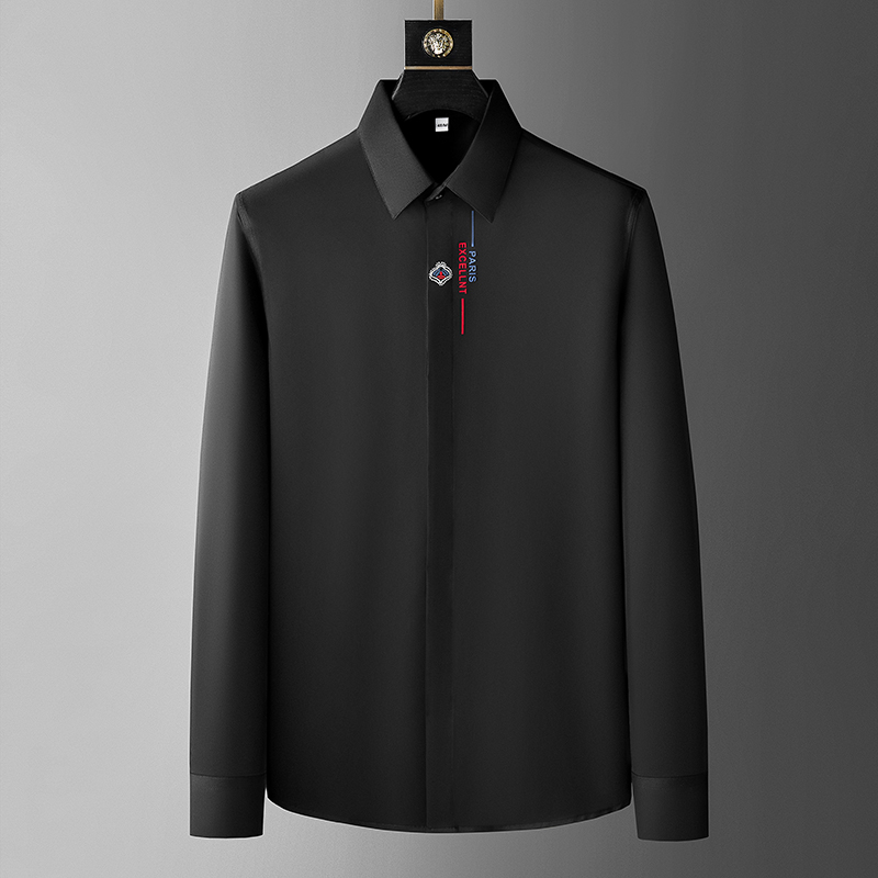 

Luxury and exquisite embroidered long-sleeved shirt for men in spring 2023 new high-end business casual stretch shirt for men, Black