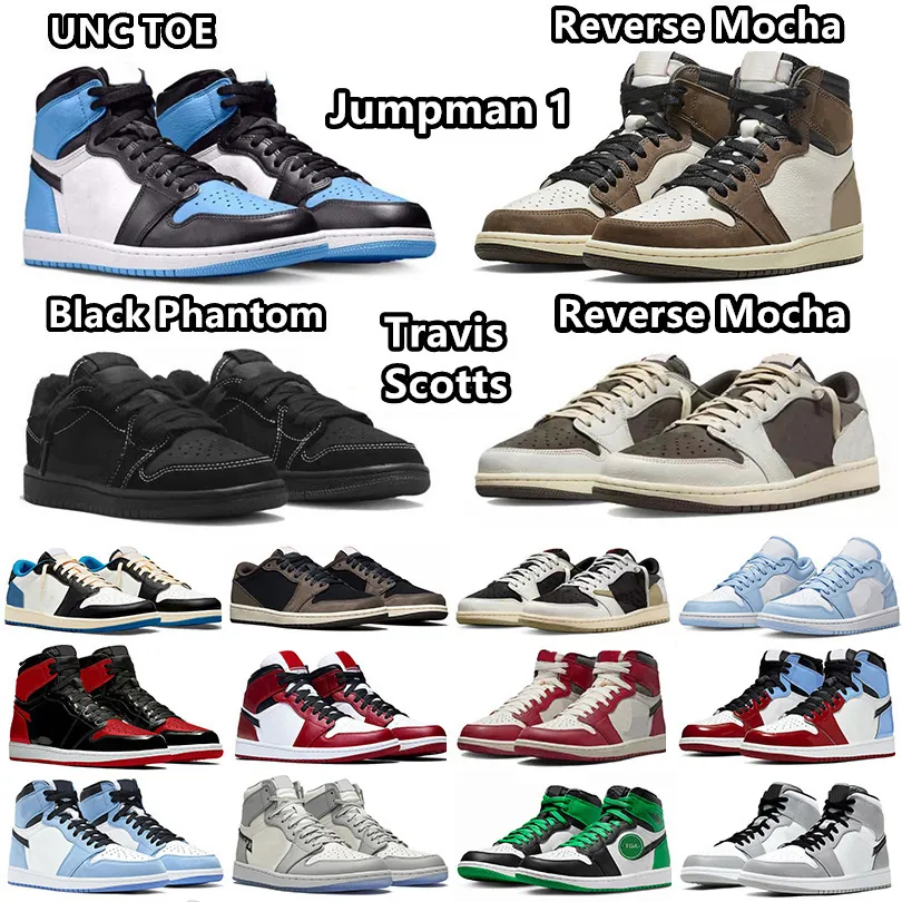

Designer Shoes 1s Travis Scotts Basketball Shoes Black Phantom Reverse Mocha fragment Olive White Tan UNC Toe Lucky Green University Blue Dark Mocha Sneakers for Men, 08