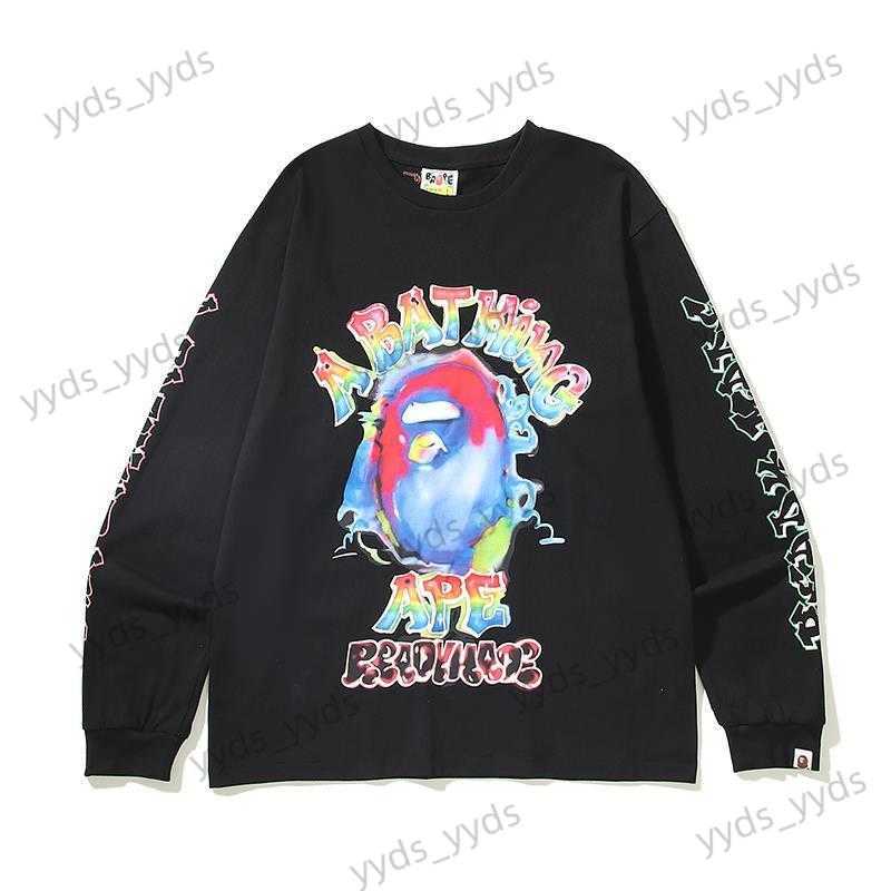 

Men' T-Shirts Japanese Graffiti Colored Ape Head Letter Printing Loose Cotton Long Sleeve T-shirt Men' and Women' Thin Sweater T230328, White