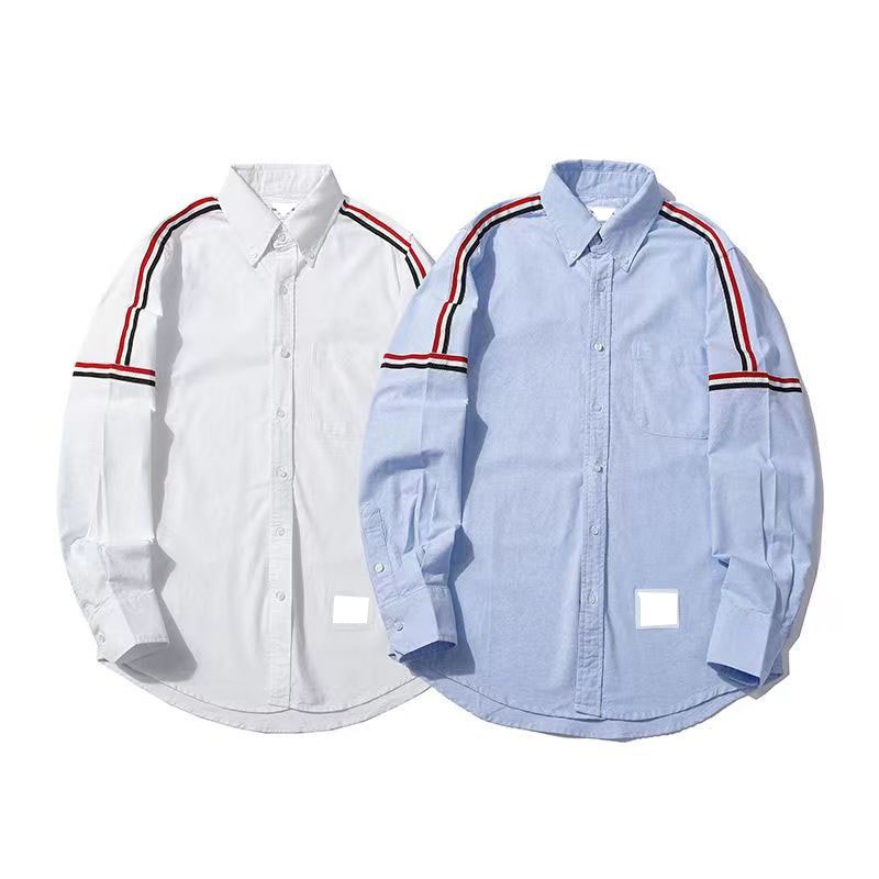 

23SSThom Browne Mens Shirts Top Men's Designer Shirt Striped Simple Shirts Luxury Brand Dress Shirt Comfortable fabric European American Size gentleman Shirt, Beige