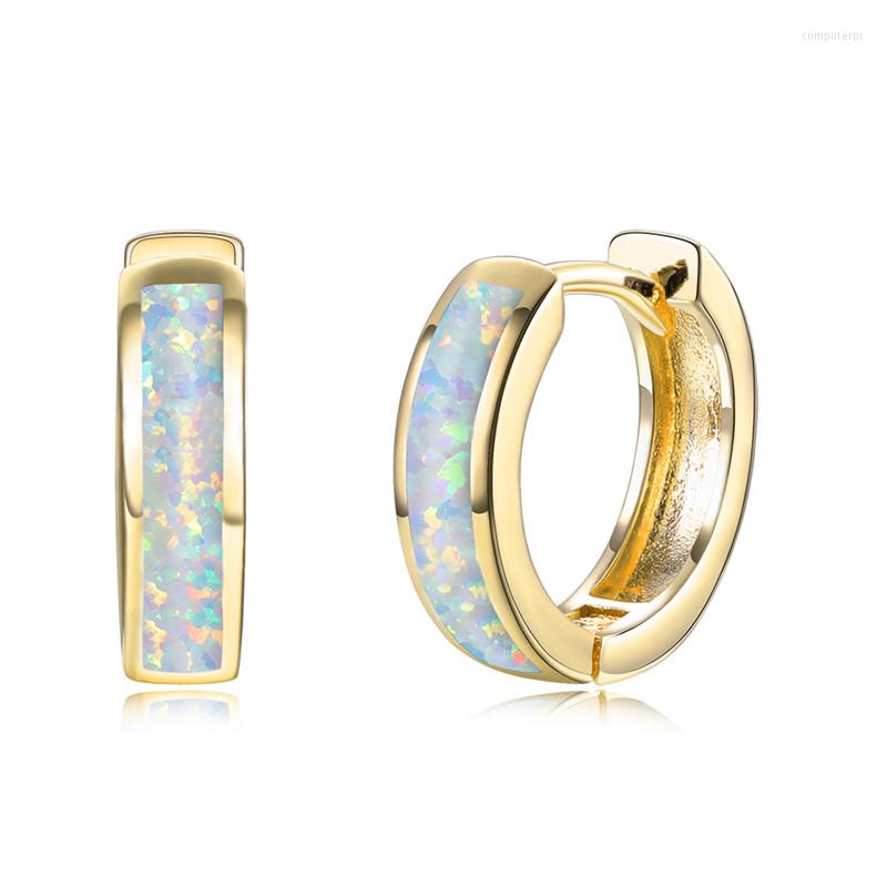 

Hoop Earrings Cute Small Round White Blue Green Opal Stone Rose Gold Silver Color Engagement For Women Jewelry