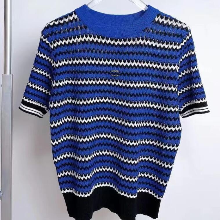 

Summer new fashion striped women's T-shirt designer high-end luxury Knits vest Elastic Hollow out C letter applique