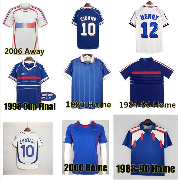 

1998 retro soccer jerseys 1982 84 86 88 90 96 98 00 02 04 06 ZIDANE HENRY MAILLOT DE FOOT POGBA football shirt REZEGUET DESAILLY french club Classic Vintage Jersey, Adult