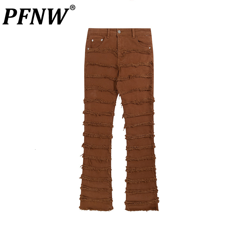 Mens Jeans PFNW Spring Autumn Slim Comfortable Casual High Street Loose Raw Edge Spliced Chic Denim Trousers 12A7790 230327