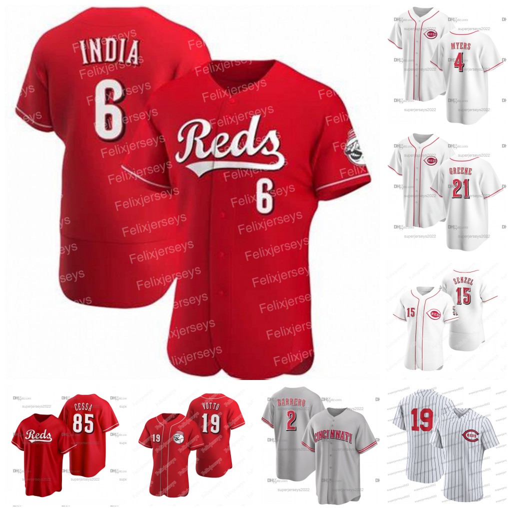 

6 Jonathan India Reds Jersey 19 Joey Votto Cincinnati Jose Barrero Luis Cessa Wil Myers Hunter Greene Will Benson Jake Fraley Kevin Newman Nick Senzel Spencer Steer, Blue mens s-3xl