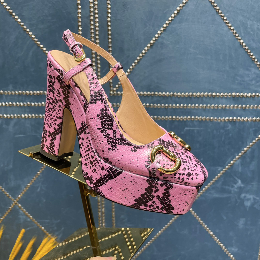

Womens Python Print Slingbacks Platform Pumps Dress Shoes Luxurys Designer Genuine Leather High Chunky Heel Buckle Closure Black White Light Pink Green Orange