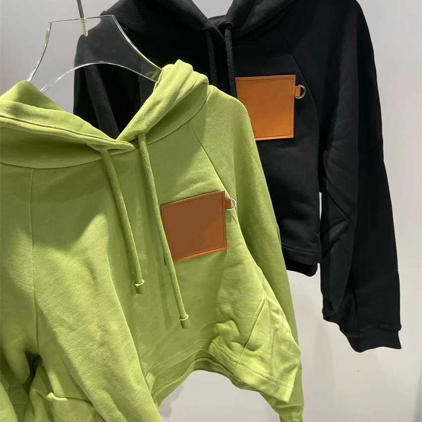 

High edition 22 autumn and winter new Luojiapi hooded drawstring sweater Couple' short casual top, Green