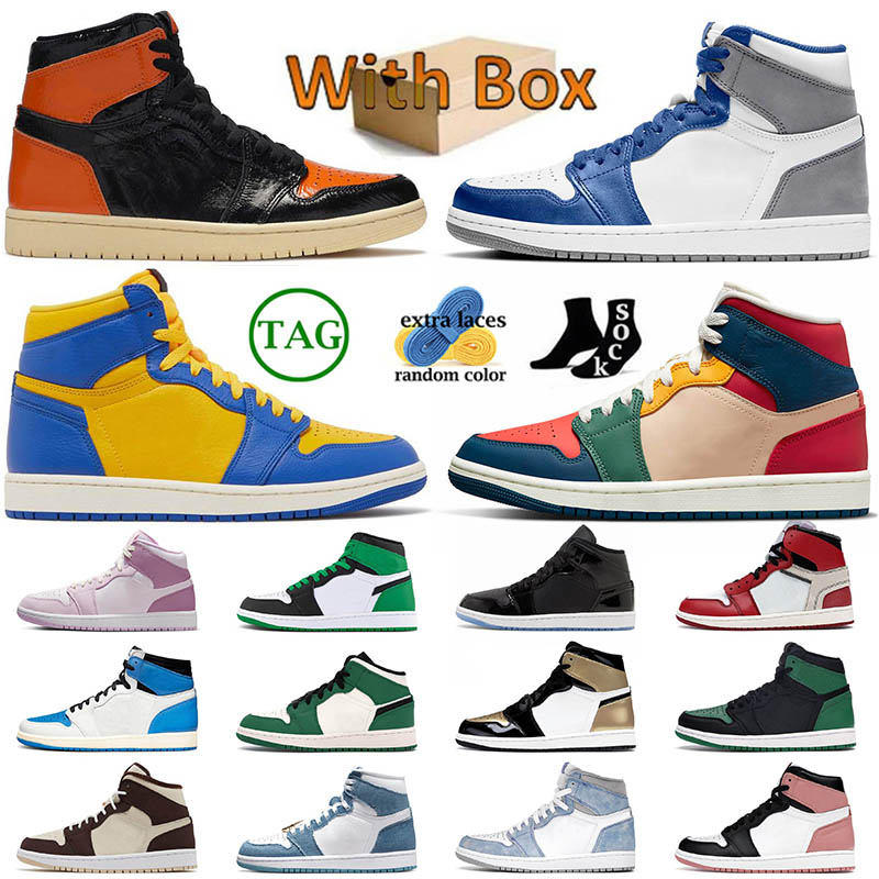 

1s High Tops Space Jam Basketball Shoes Fashion Brown Basalt Oatmeal Gorge Green Air Jordas 1 Multi Color OG Lost Found Lucky green retro Sneakers Womens Mens Trainers, C33 pollen 36-47