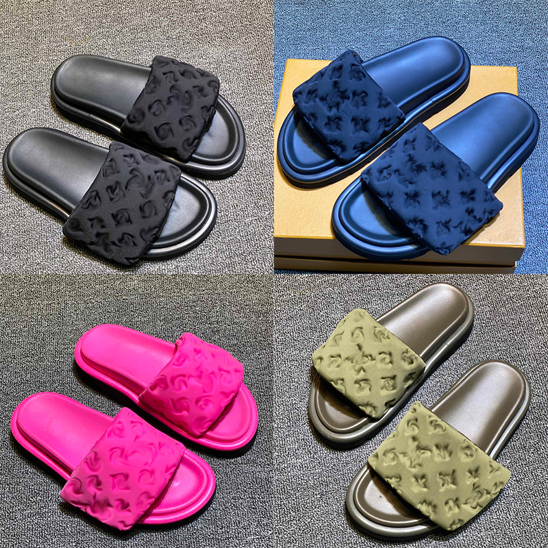 

2023 Designer Pillow slipper luxury sandal women shoes Pool Comfort Embossed Mules copper triple black pink ivory summer fashion slides beach slippers, 11