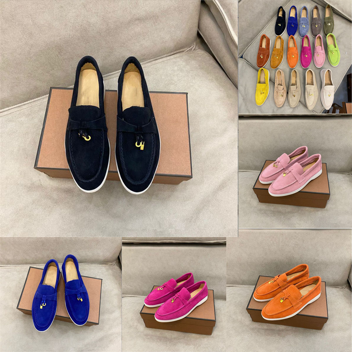 

Famous Designer Women Lp Loafer Shoes Loro Summer Walk Gold Padlock Zapatos Deportivos Damas Man shoes, White