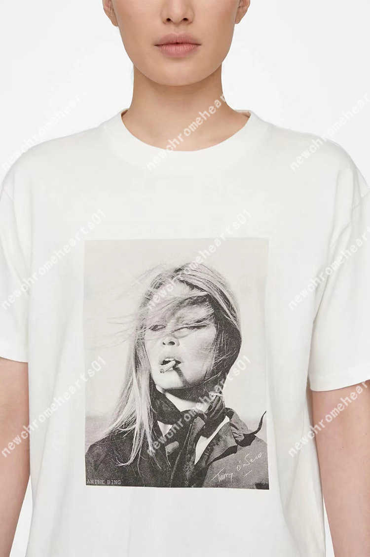 

2023ss Anine Bing Women Designer T shirt Fashion Tops Short Sleeved Tees, White2