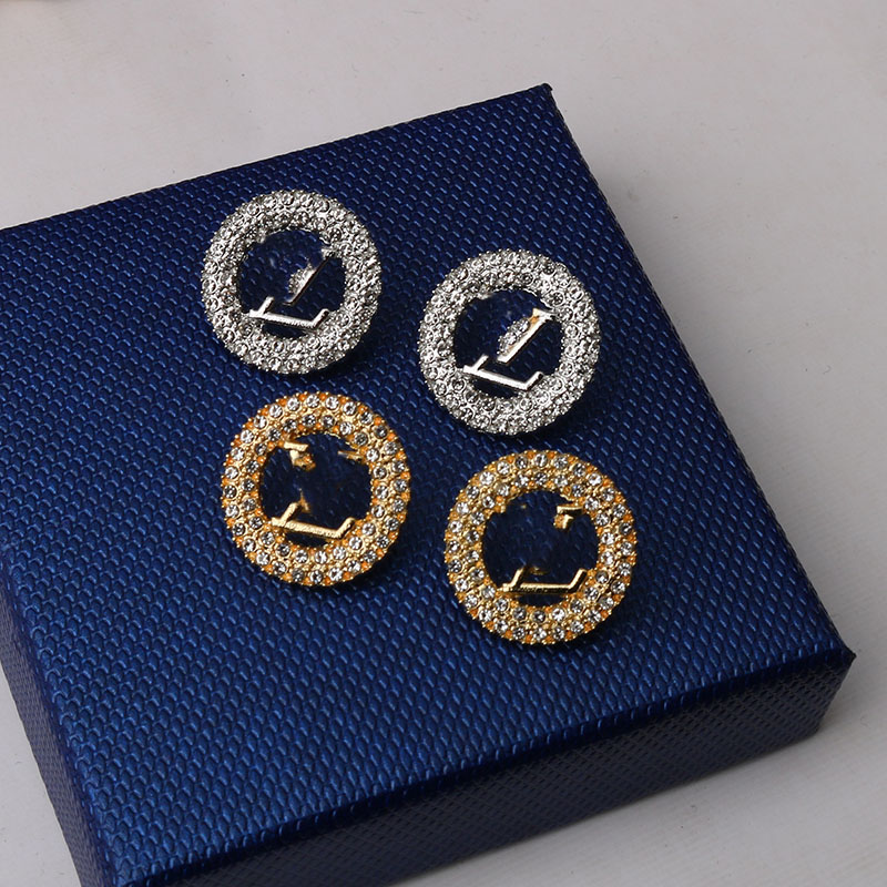 

23ss New Style Luxury Brand Designers V Letters Ear Stud 18K Gold Plated 925 Silver Geometric Women Circle Crystal Rhinestone Earring Jewerlry