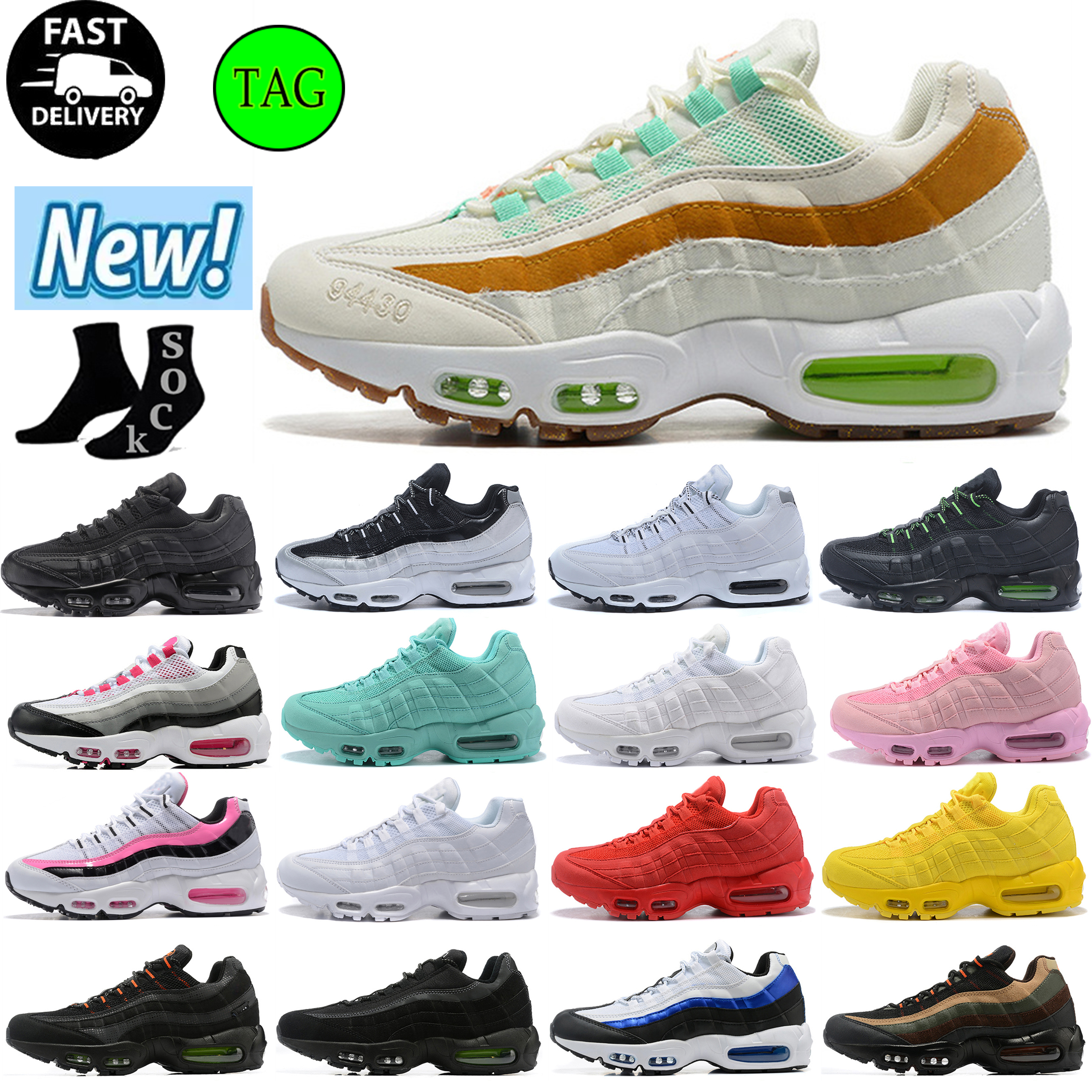 Airmax 95 Running Shoes 95s Triple black Corduroy Navy Blue Patch OG Neon black and green Pink Suede gold blue Solar Red Ultramarine Mens Womens Tra