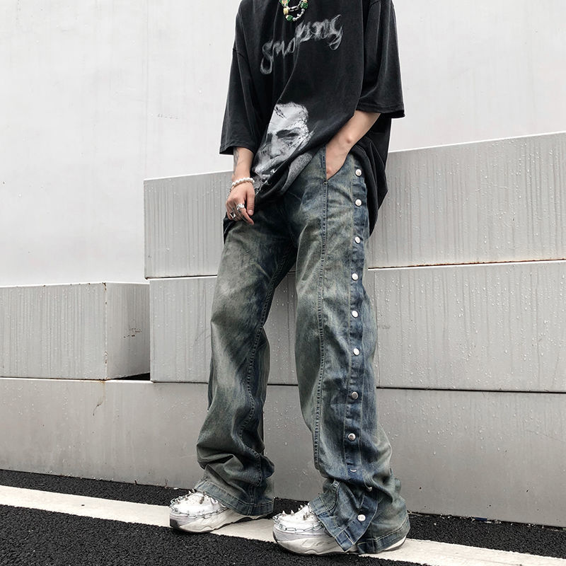 Mens Jeans Men Washed Old Breasted Oversized Denim Pants Harajuku Fashion Casual Retro Loose Hip Hop Straight Trousers Streetwear 230327