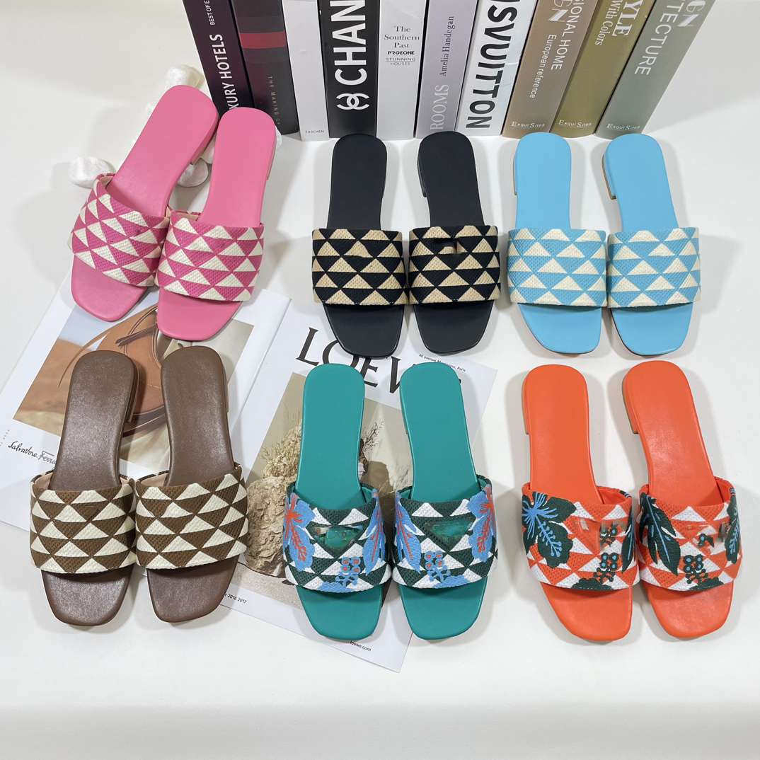 

Womens Leather Slippers Designer women Slides Multicolor Embroidery Mules Home Flip Flops Casual Sandals Summer Leather Flat Slide Rubber Sole Miller 6 color