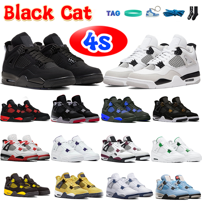 

jumpman 4 Basketball Shoes jorde 4s Men jordens jordens4 Military Black cat Fire Red thunder midnight navy white oreo University Blue metallic green sneakers, #22- motorsports