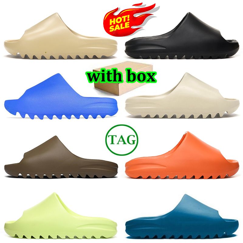 

with box slippers designer slides classic sandals sliders men women slipper outdoor indoor shoes Desert Sand Bone Onyx Azure Blue slide, Item#2