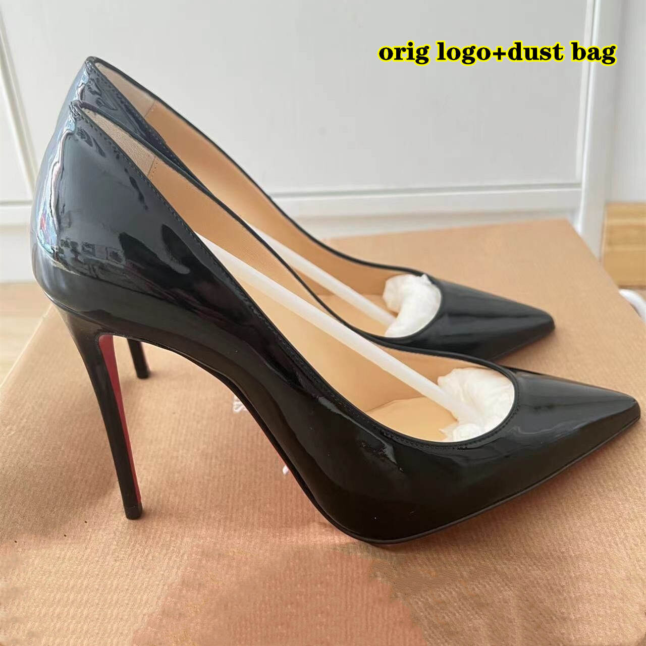 

12cm High Heels Pointed Shoes Designer Women Pumps Red Shiny Bottoms Nude Black Patent Leather Classics Orig Lady Wedding Shoes with Dust Bag Size 34-44, Nude matte