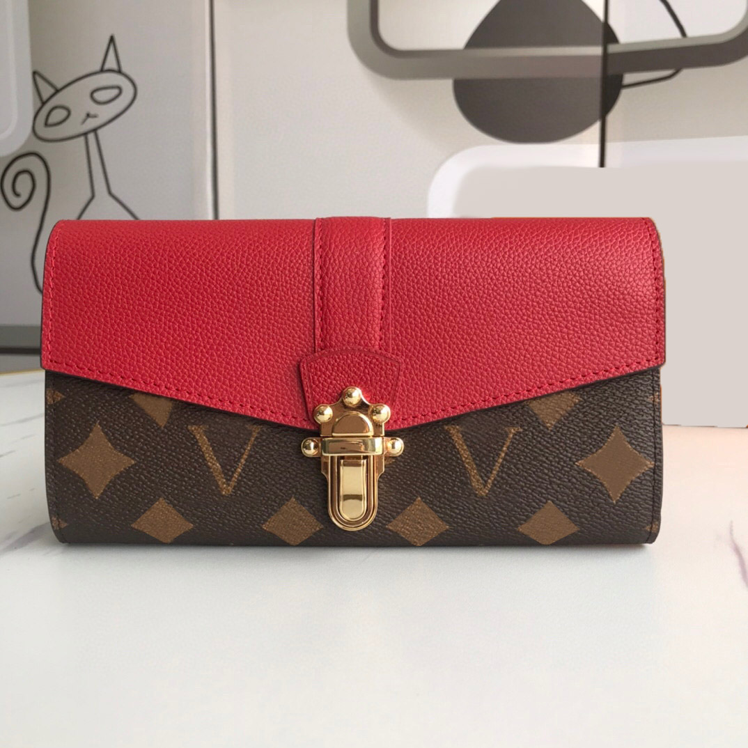 

Fashion designer wallets luxury CLAPTON purses womens envelope wallet high-quality flower letter Damier credit card holders money clutch bag with box, 64449#brown monogrames