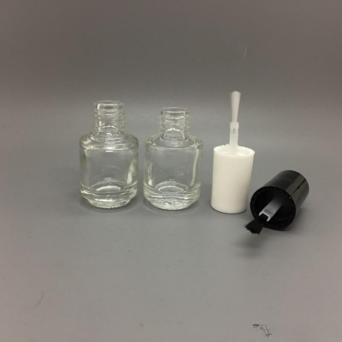 5ml Round Shape Refillable Empty Clear Glass Nail Polish Bottle For Nail Art With Brush Black Cap