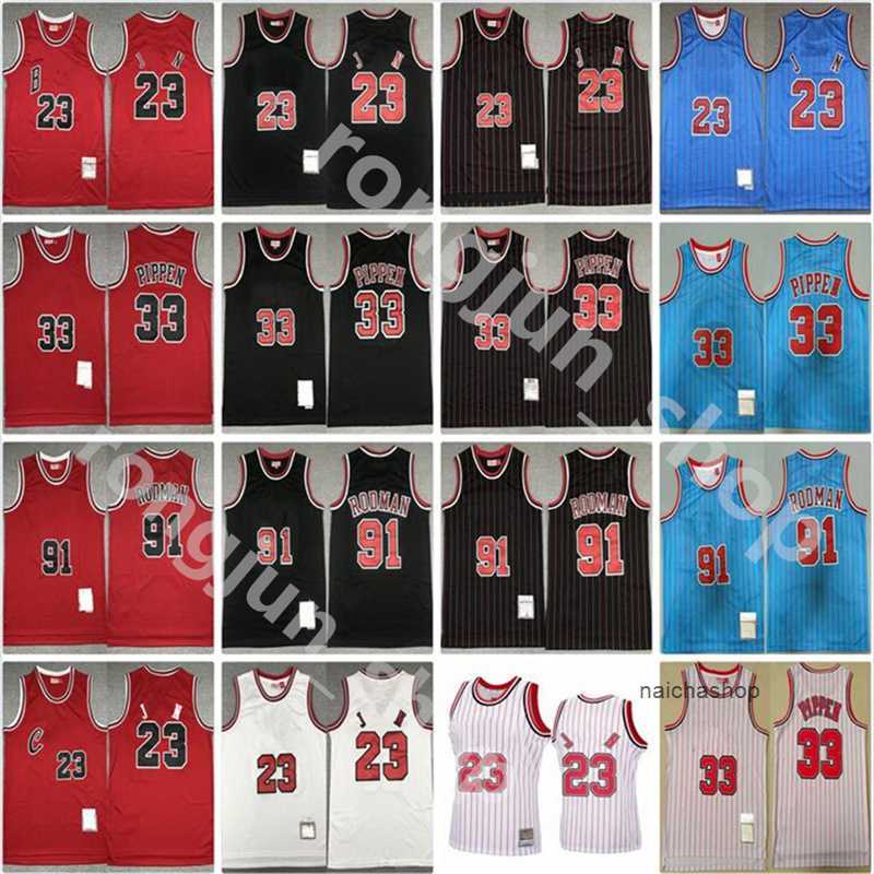 

Mitchell and Ness Retro Stitched Men Basketball Jerseys 23 Michael Breathable Team Red White Blue Black Stripe Top Quality Wholesale, Picture