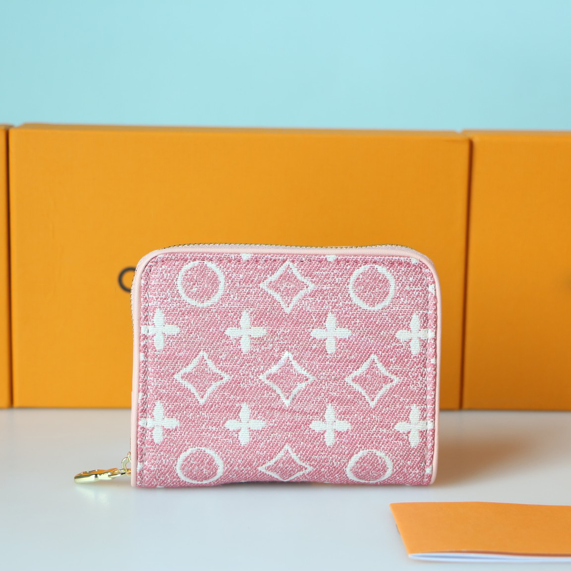

Women Luxurys Designers Card Holders Denim Bags Wallets Solid Color White Flower Bag Genuine Leather Ladies Travel Wallets Coin Purse 11cm With Gift Box, Pink